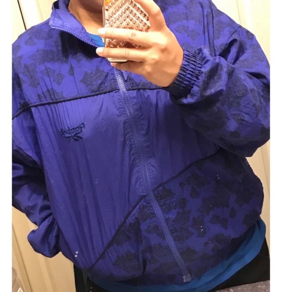 Vintage REEBOK Purple Leaves Windbreaker Small